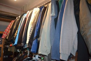 Clothing rack filled with coats at Hope Rescue Mission