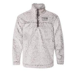 A light gray Sherpa fleece pullover