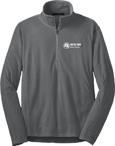 A gray quarter-zip fleece jacket with the United Way logo on the left chest